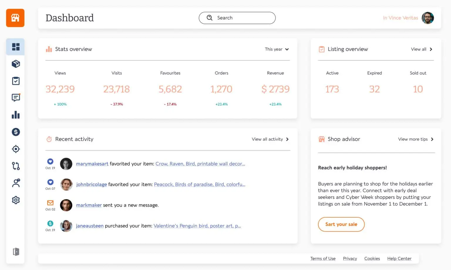 Etsy Seller Dashboard